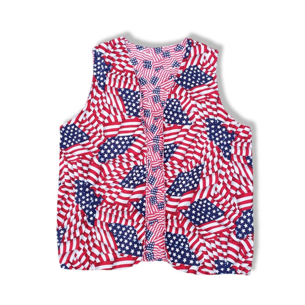 Handmade Reversible American Flag Print Vest Large*